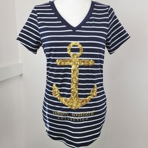 Simply Southern Anchor Sequin Striped top Nautical Small